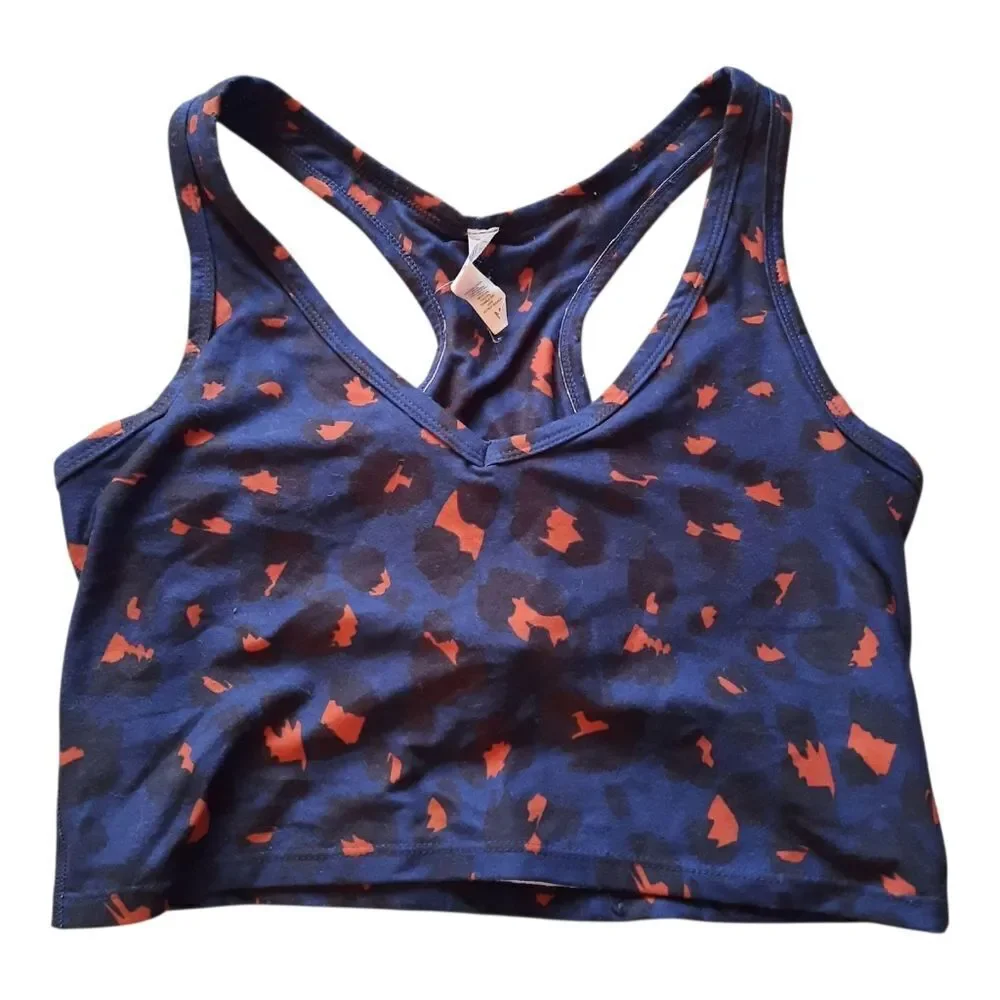Saga Stylish Blue and Orange Patterned Sports Bra